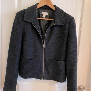 Loft Black Boucle Cropped Jacket Zip Front w/Pockets #jacket #cropped Size Small